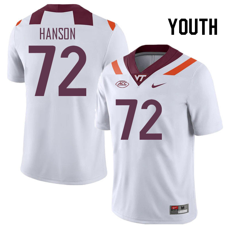 Youth #72 Jesse Hanson Virginia Tech Hokies College Football Jerseys Stitched Sale-White - Click Image to Close